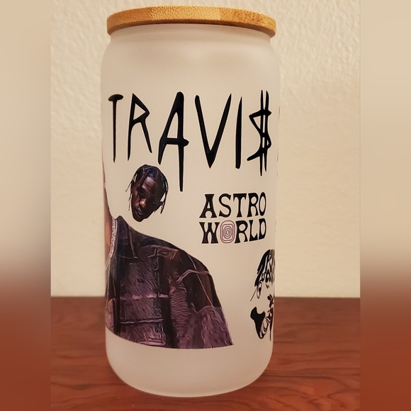 Travis Scott Cactus Jack Fan ASTRO World Frosted Glass Tumbler 16oz lid straw - Picture 2 of 4
